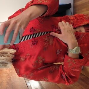 Solz Squirrel | Vintage 100% Silk Embroidered Reversible Mandarin Jacket Size S